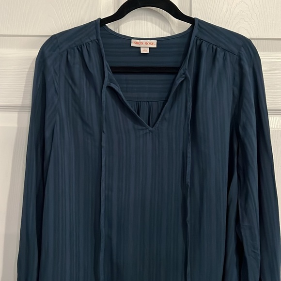 KNOX ROSE Women’s Loose/Relaxed Fit Blue Tie Collar Boho Shirt - Size Small - Picture 2 of 6